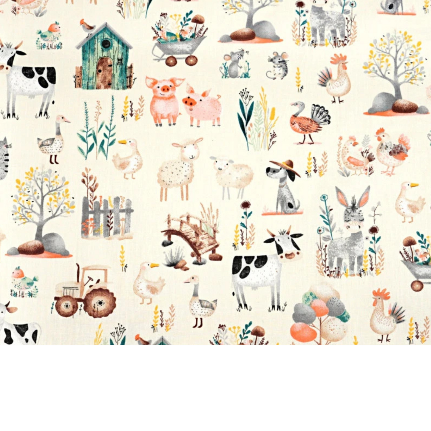 Tissu coton Motif animaux de la ferme fond écru