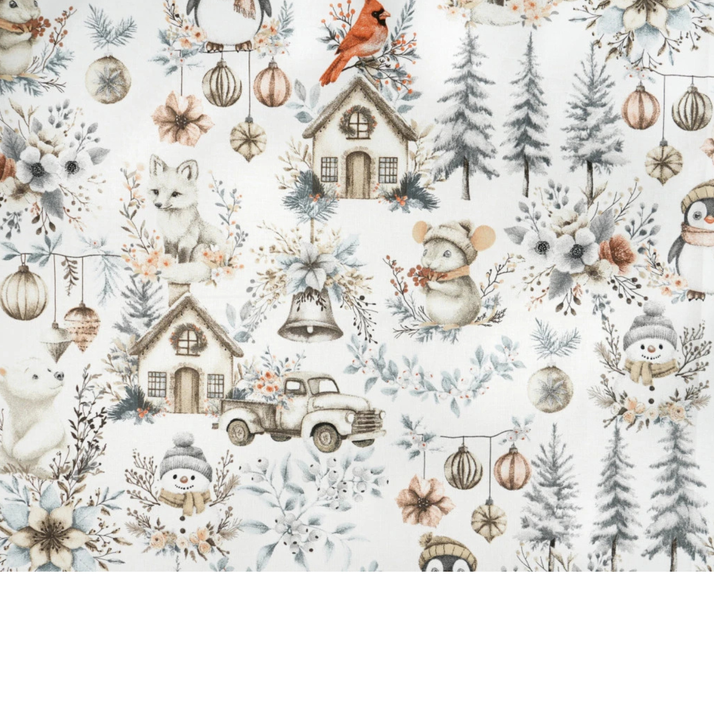 Tissu coton Motif Noël - gris et beige