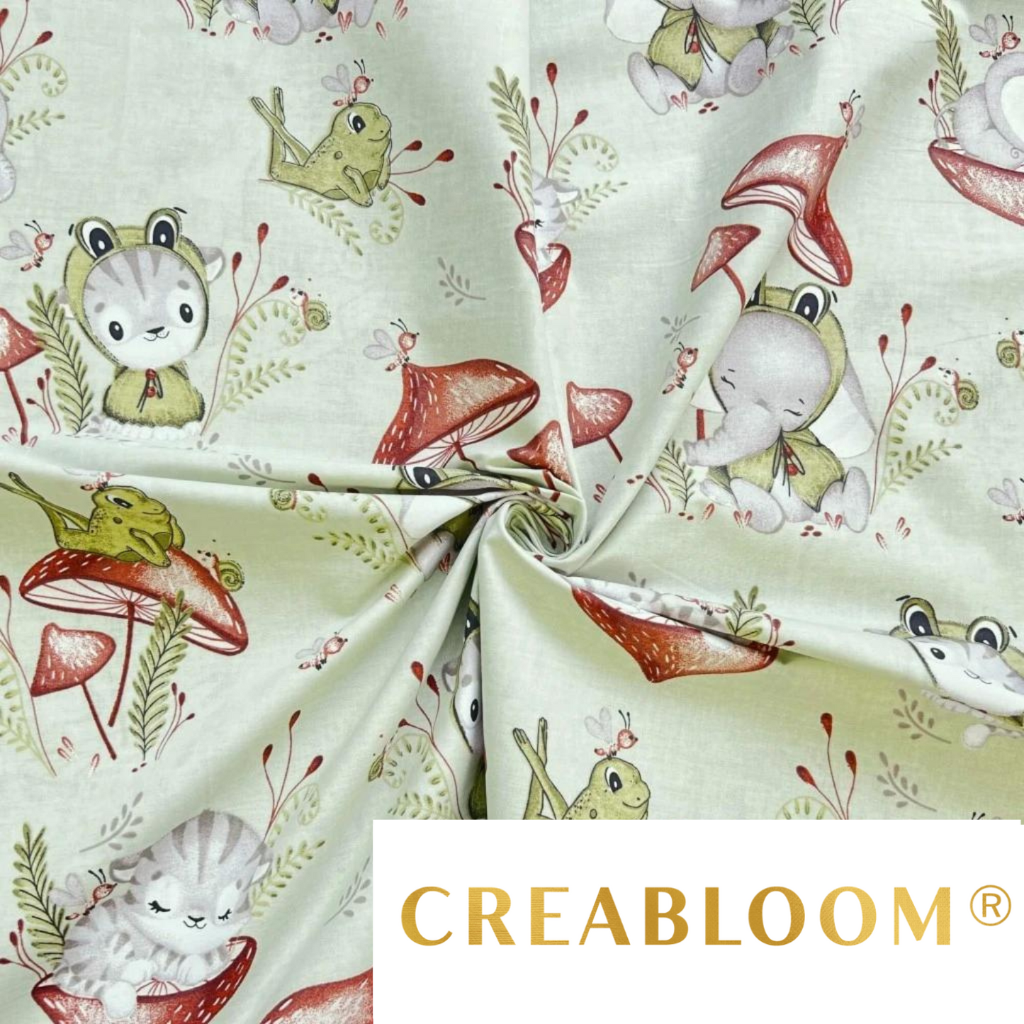 Tissu Coton Motif Animaux Et Champignons
