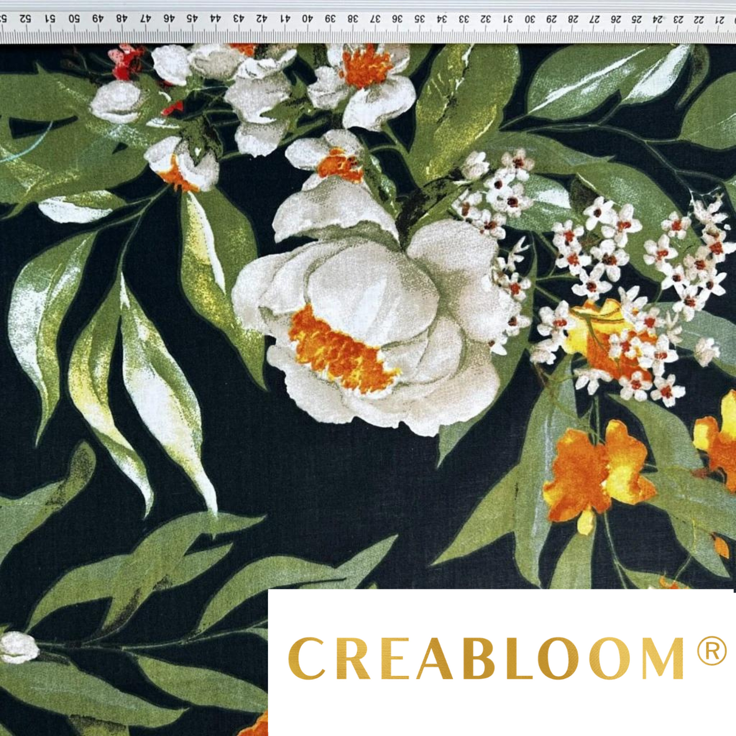 Tissu Coton Imprimé Fleurs - Fond Vert Foncé