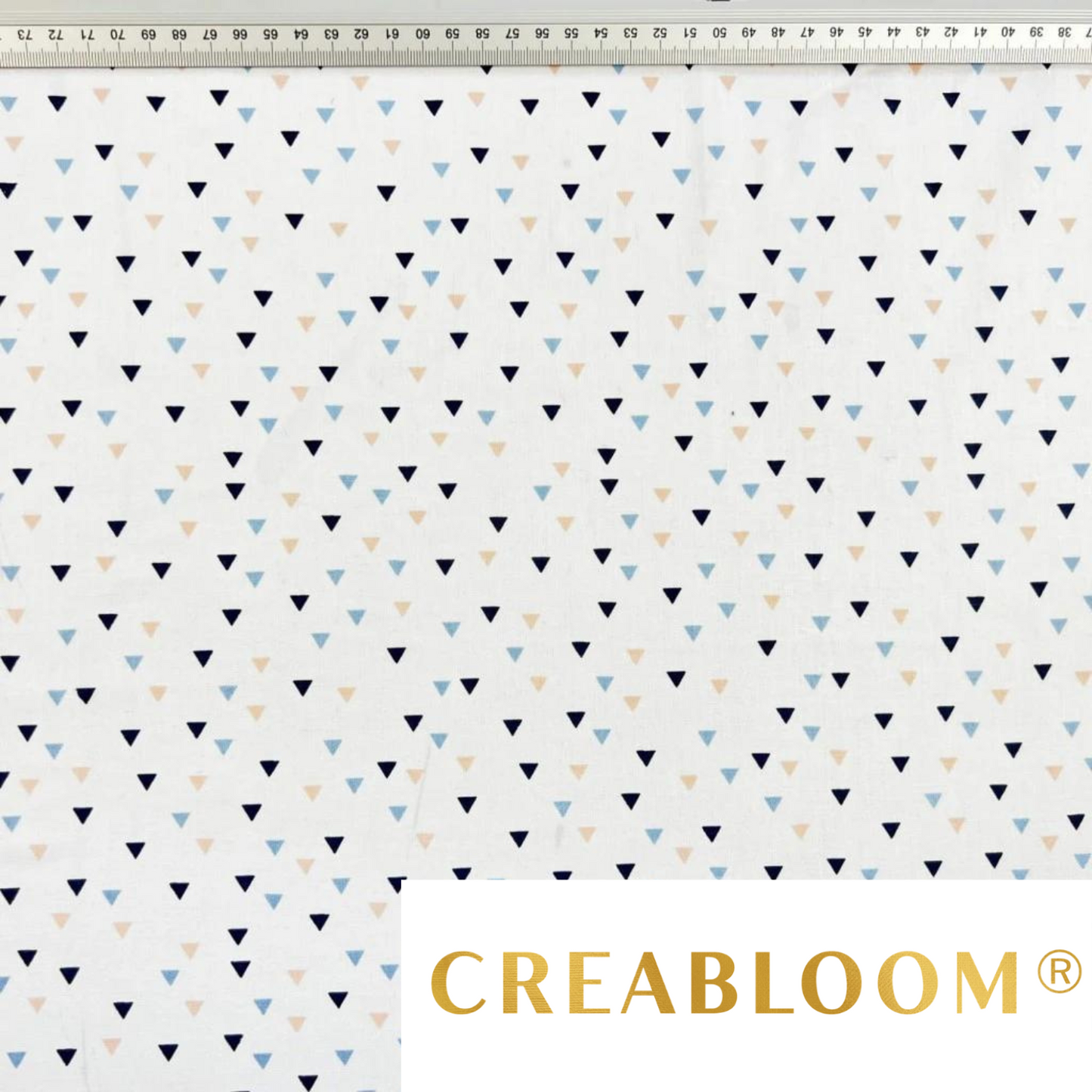 Tissu Coton Motif Mini Triangles - Bleu Et Abricot