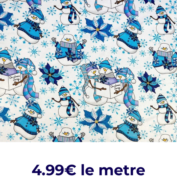 Tissu Coton Motif Bonhomme De Neige - Noël