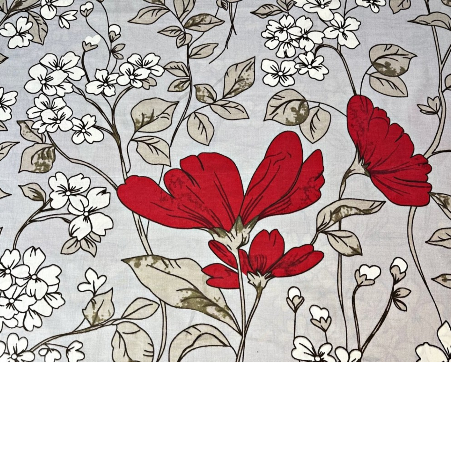 Tissu Coton Imprimé Grandes Fleurs Fond Gris