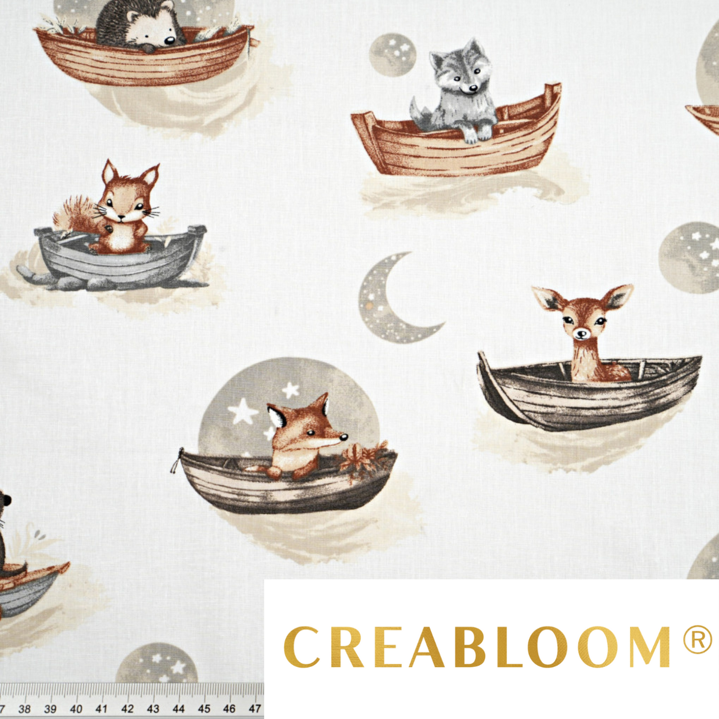 Tissu coton Motif animaux en bateau sur fond blanc