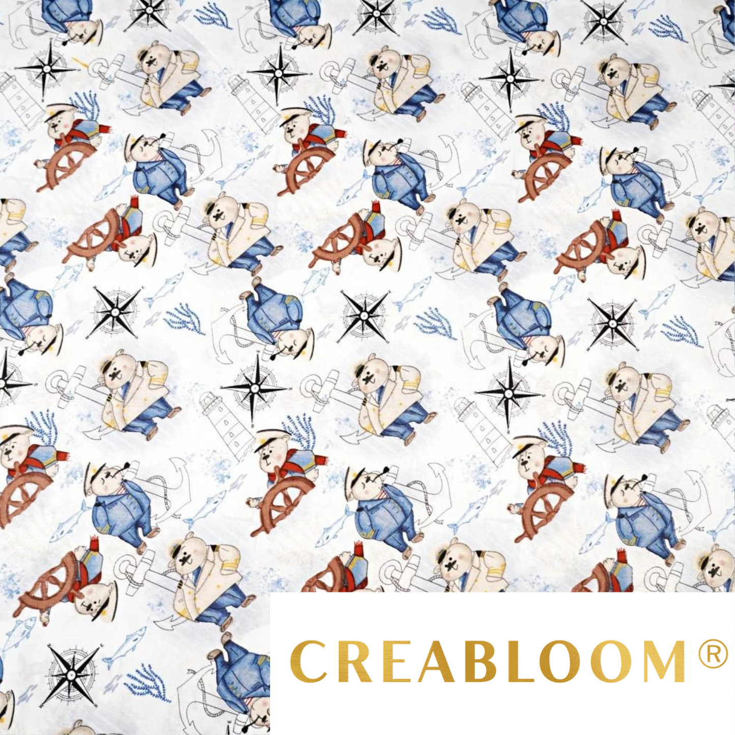 Tissu Coton Motif Oursons Marins