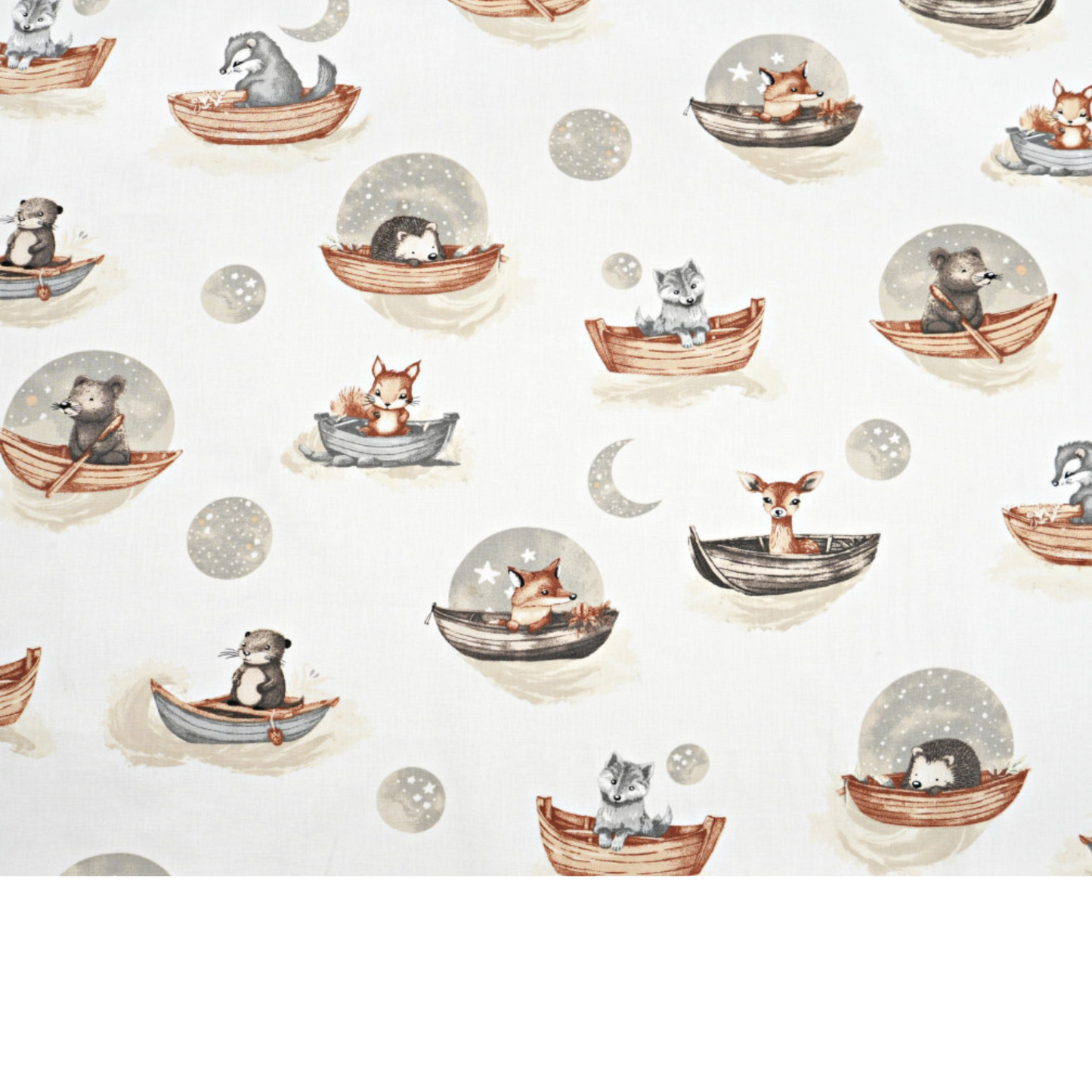 Tissu coton Motif animaux en bateau sur fond blanc