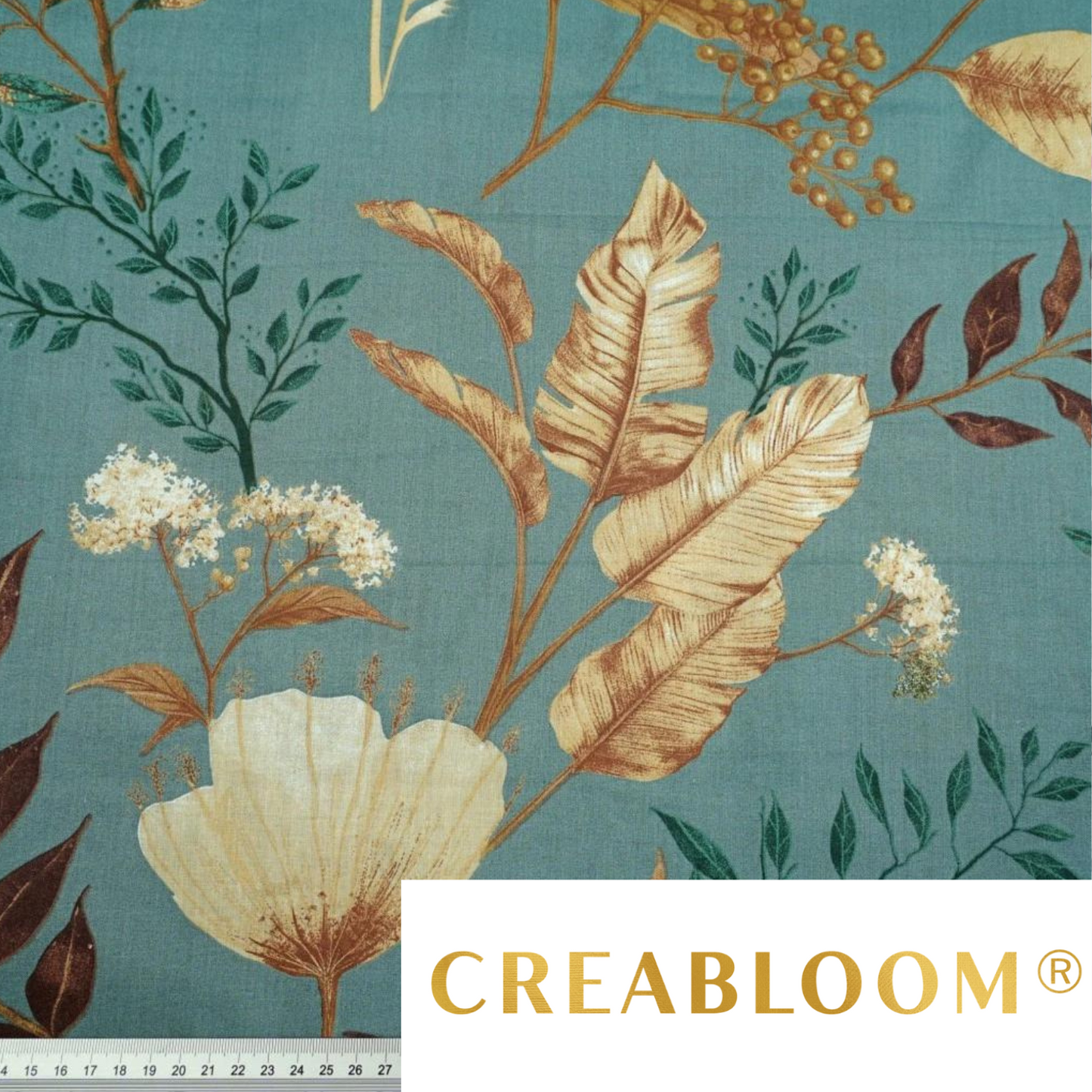 Tissu Coton Motif Grandes Fleurs Fond Couleur Sauge