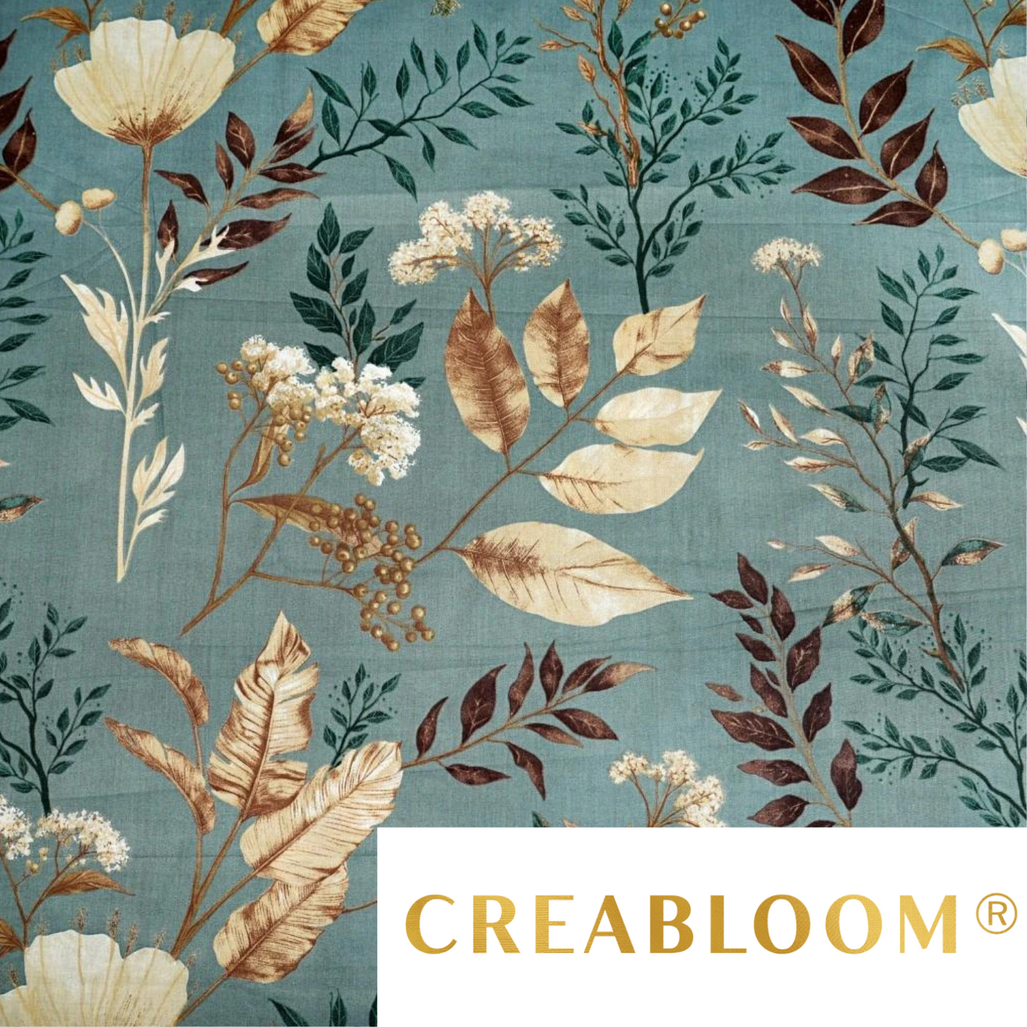 Tissu Coton Motif Grandes Fleurs Fond Couleur Sauge