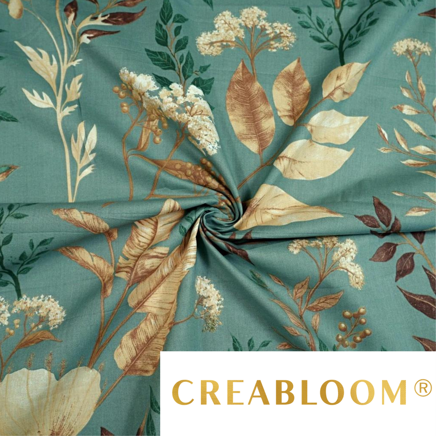 Tissu Coton Motif Grandes Fleurs Fond Couleur Sauge