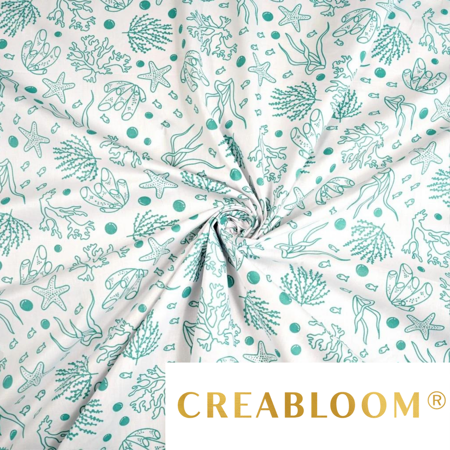 Tissu Coton Motif Sous L’océan - Turquoise