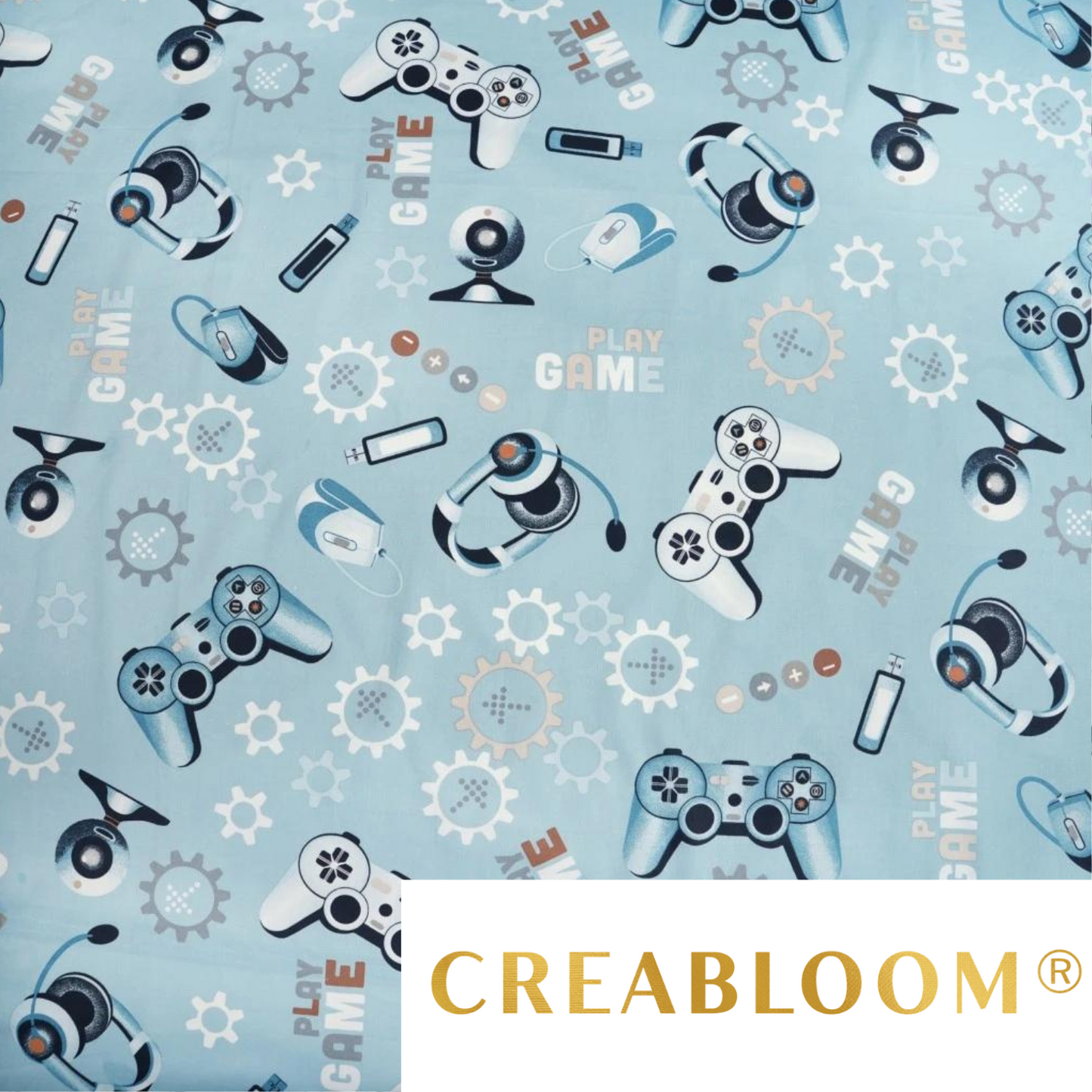 Tissu Coton Motif Jeux Vidéo Fond Bleu Clair