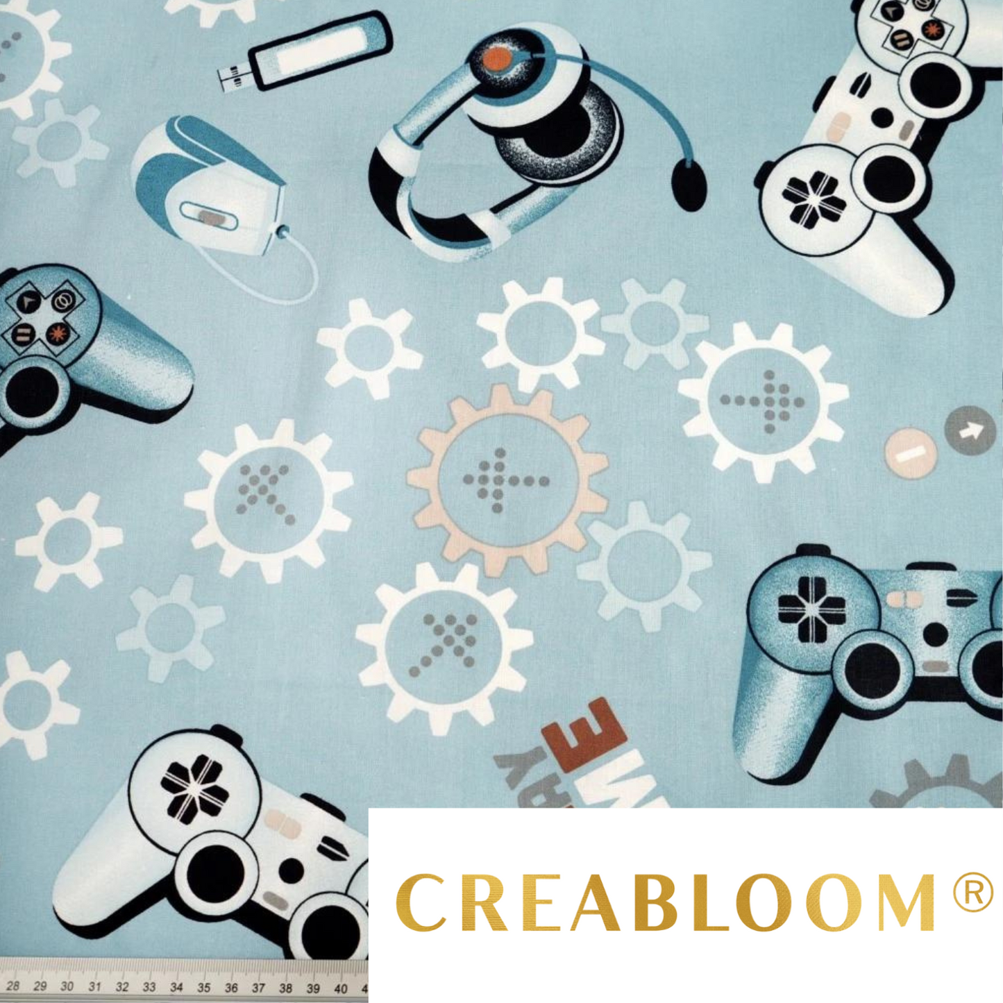 Tissu Coton Motif Jeux Vidéo Fond Bleu Clair