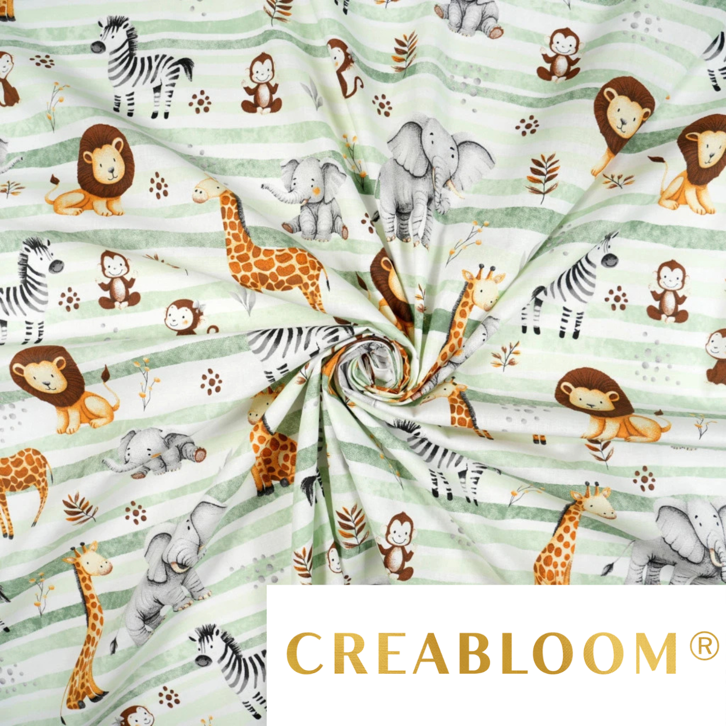 Coupon de Tissu coton Motif safari vert - 40cm x 50cm