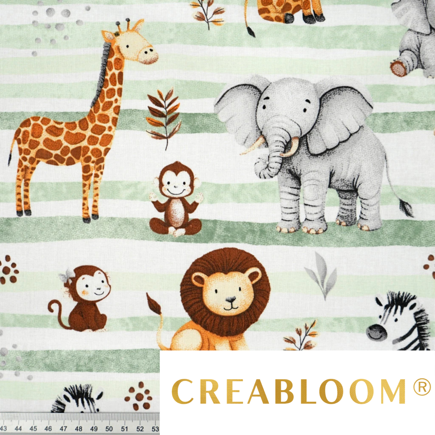 Coupon de Tissu coton Motif safari vert - 40cm x 50cm