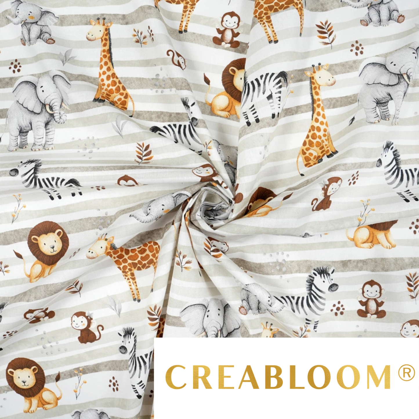 Tissu coton Motif safari rayures gris