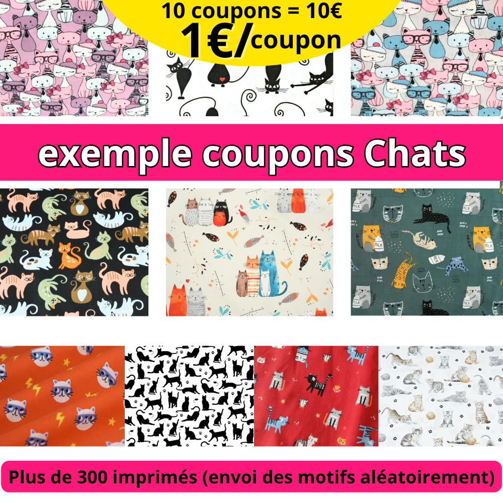 Lot SURPRISE de 10 coupons de 30x45cm / imprimés chats