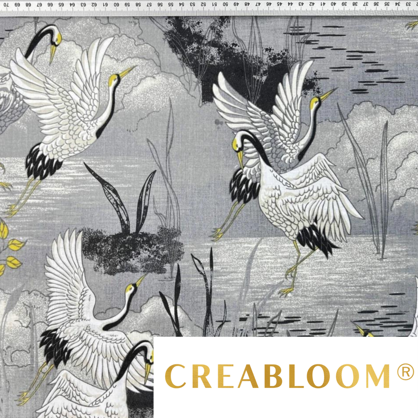 Tissu Coton Imprimé Oiseaux Et Nuages Fond Gris