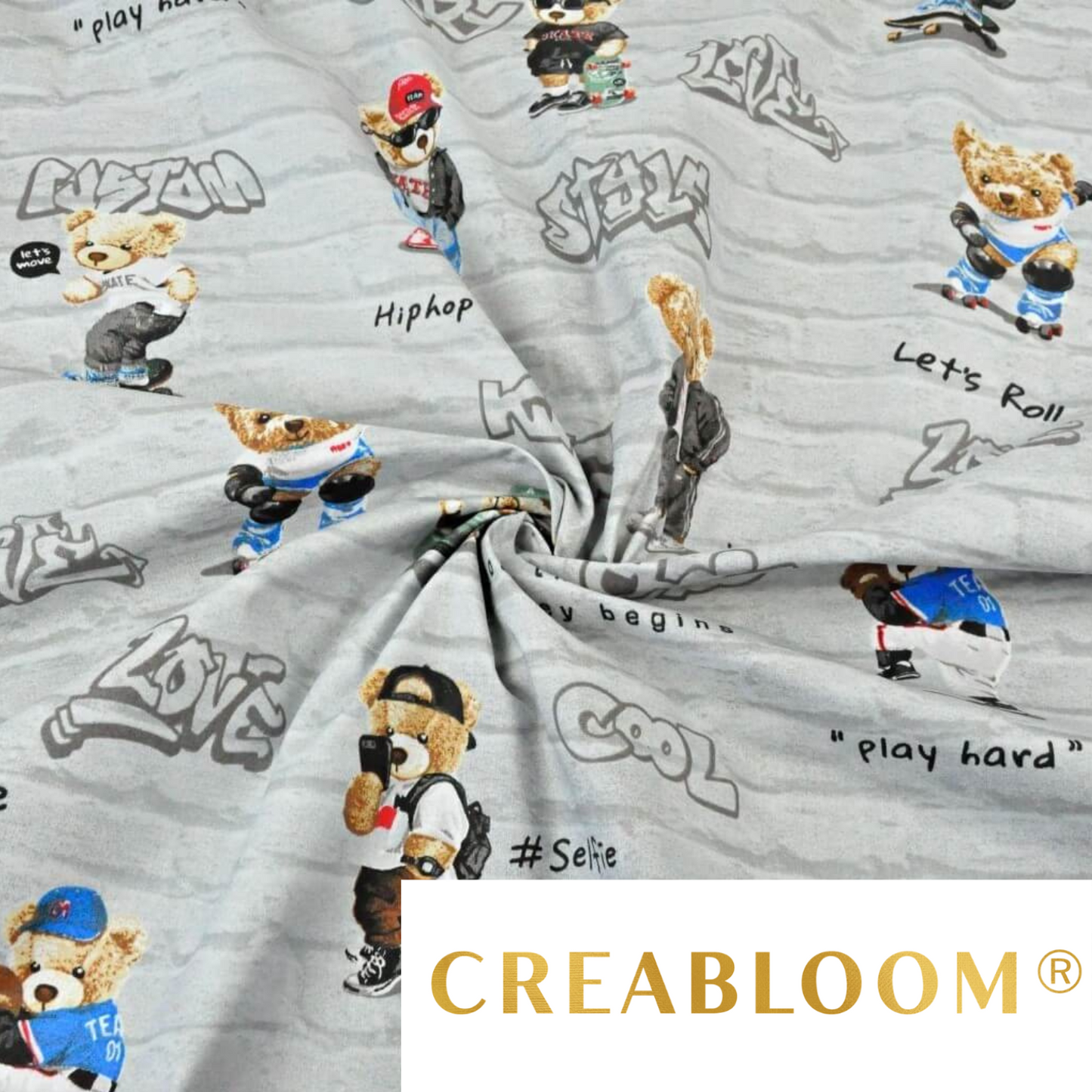 Tissu Coton Motif Oursons Tendance Avec Briques Grises