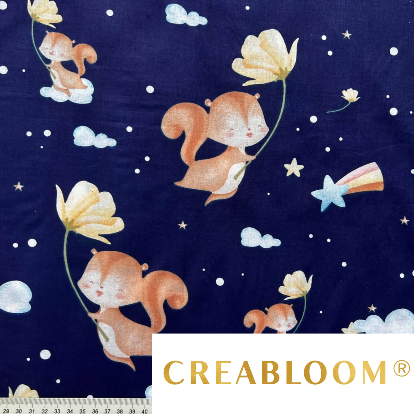 Tissu Coton Motif Écureuils Fond Bleu Marine