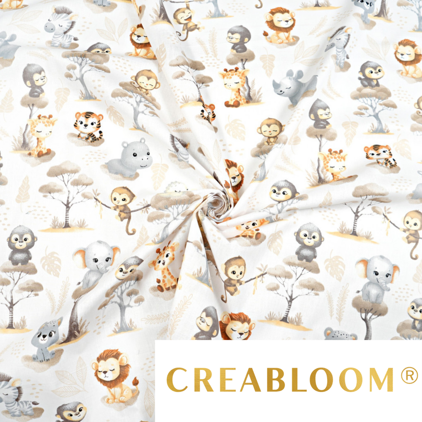Tissu Coton Motif Animaux D’afrique Fond Blanc