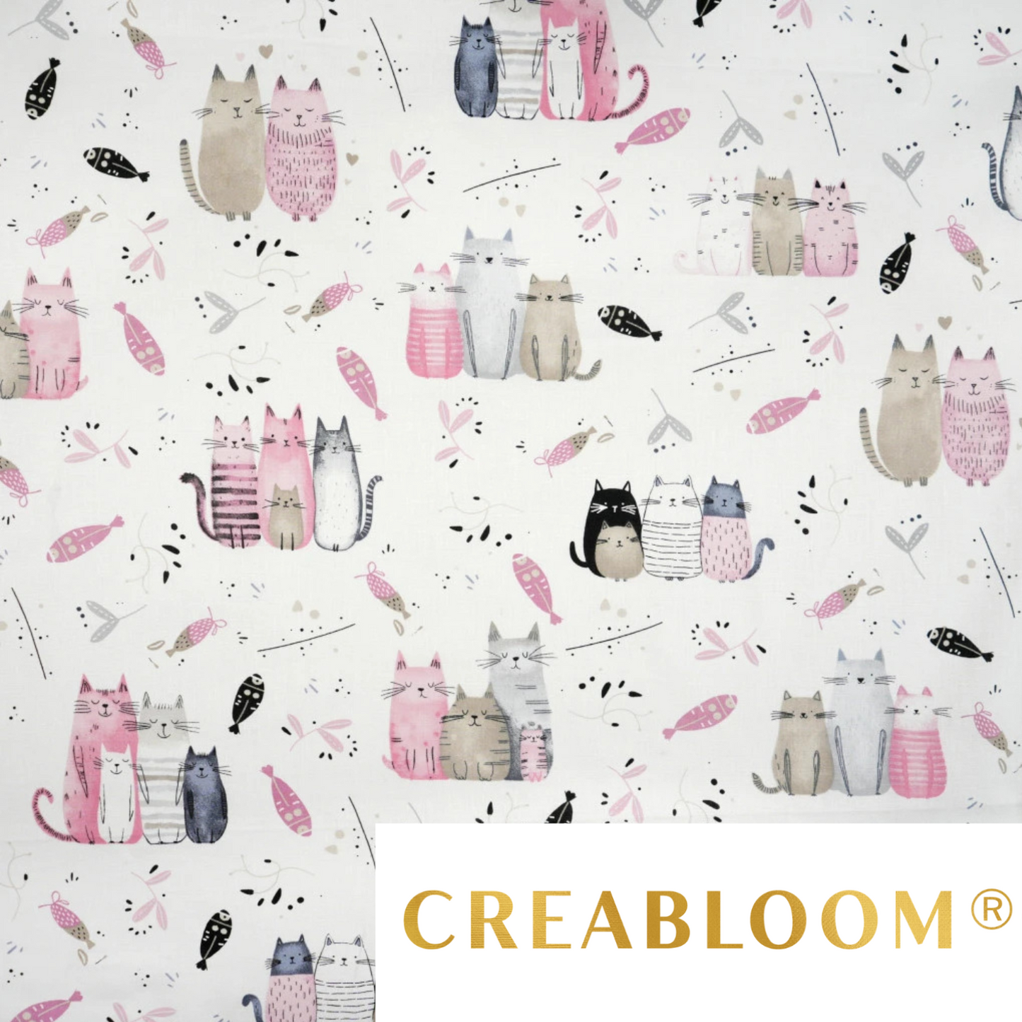 Coupon de Tissu coton Motif chats - 40cm x 50cm