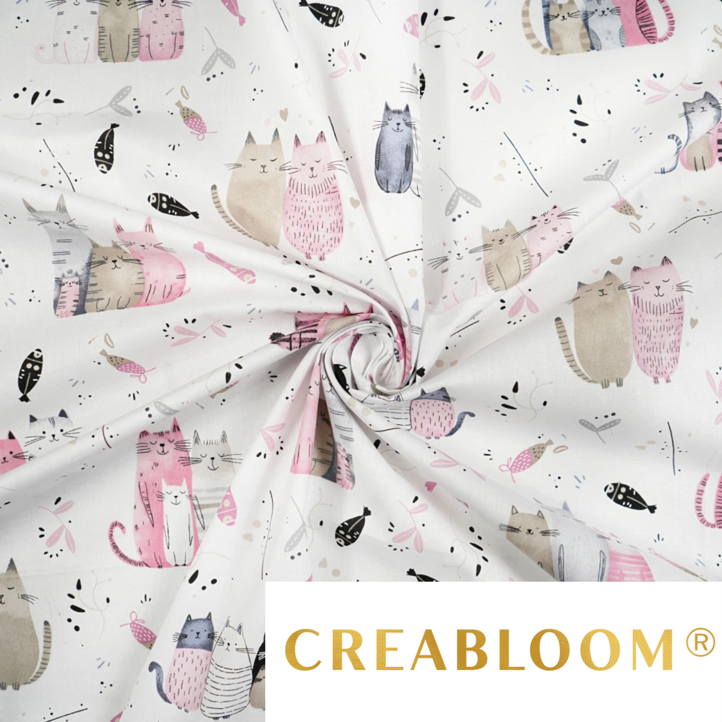Coupon de Tissu coton Motif chats - 40cm x 50cm