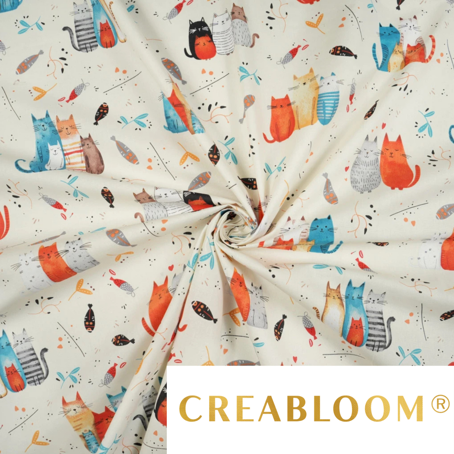 Coupon de Tissu coton Motif chats - 40cm x 50cm