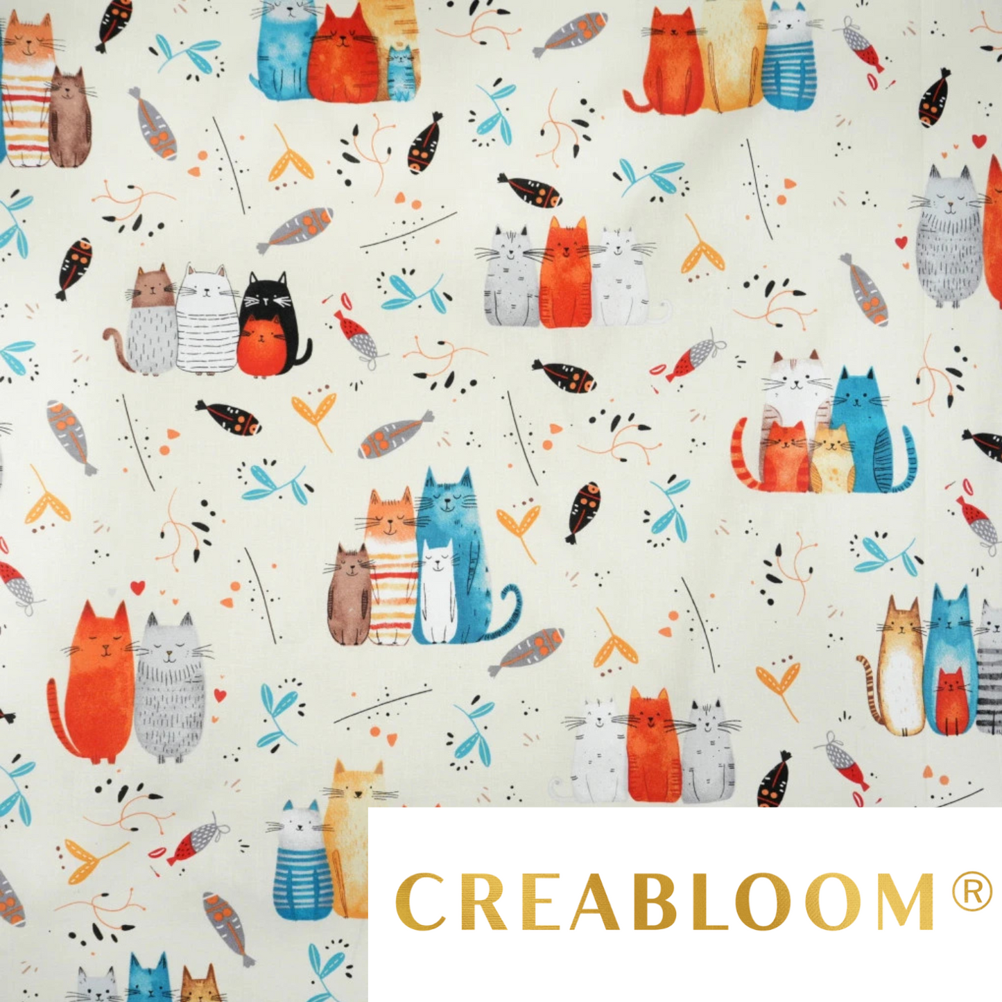 Coupon de Tissu coton Motif chats - 40cm x 50cm