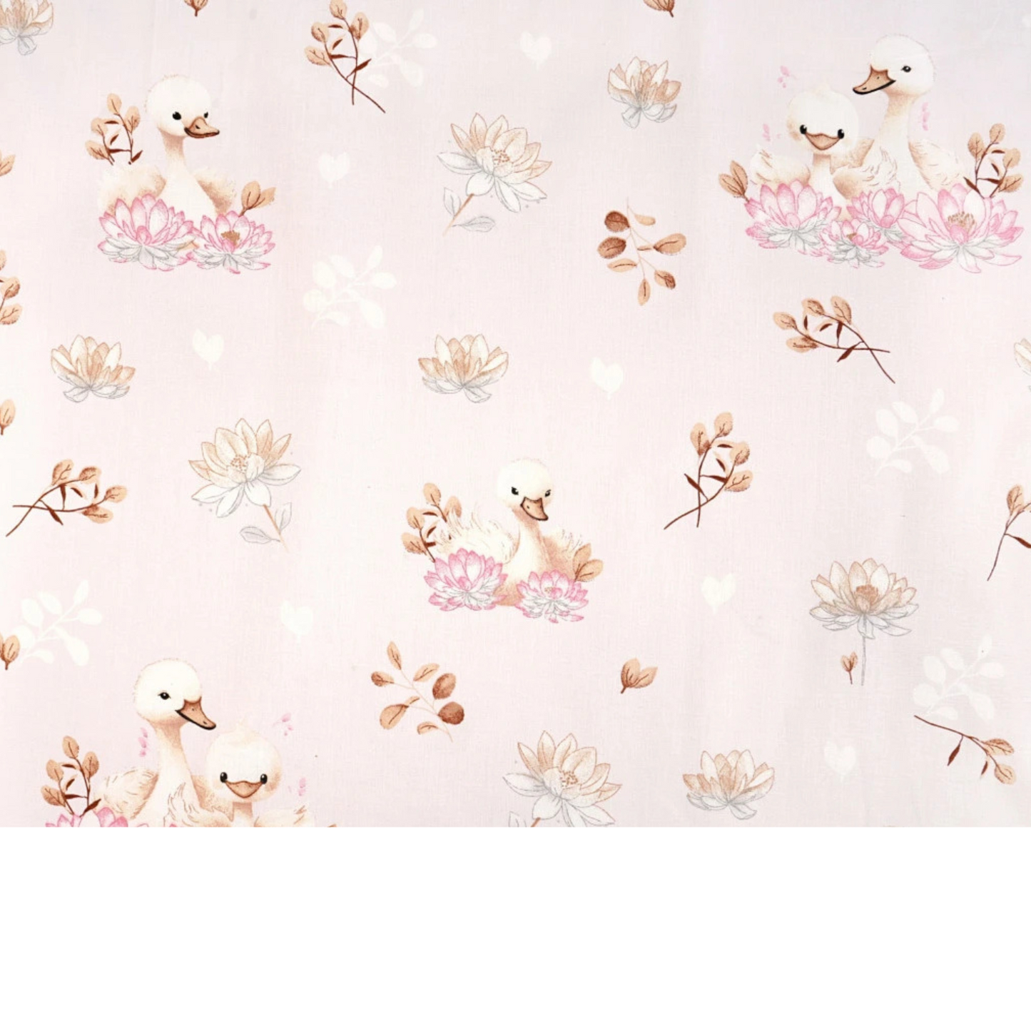 Tissu coton Motif cygnes - fond rose