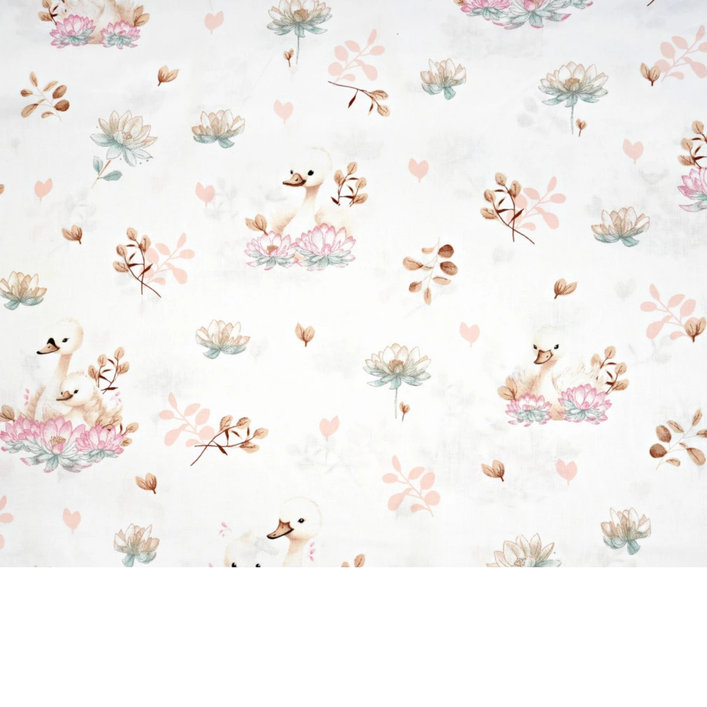 Tissu coton Motif cygnes - fond blanc