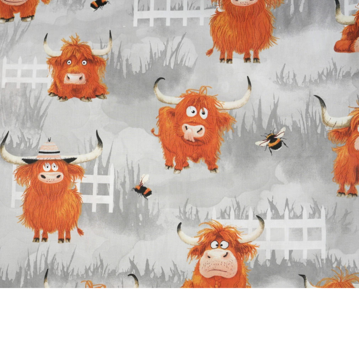 Tissu coton Motif vaches - fond gris