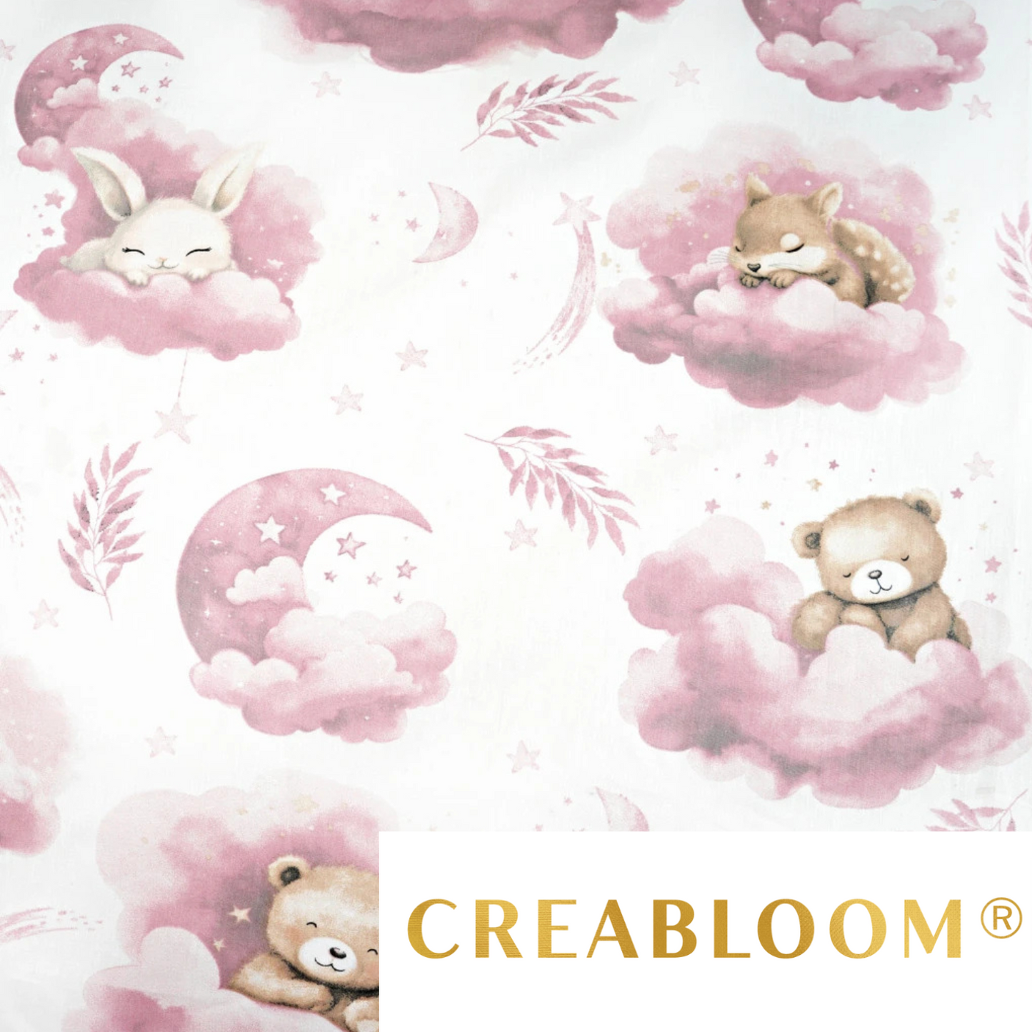 Tissu coton Motif animaux dans les nuages - rose