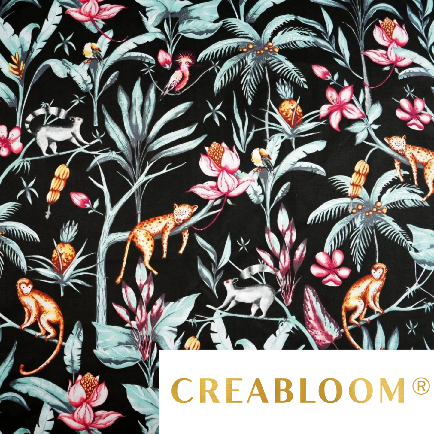 Tissu Coton Motif Animaux Dans La Jungle