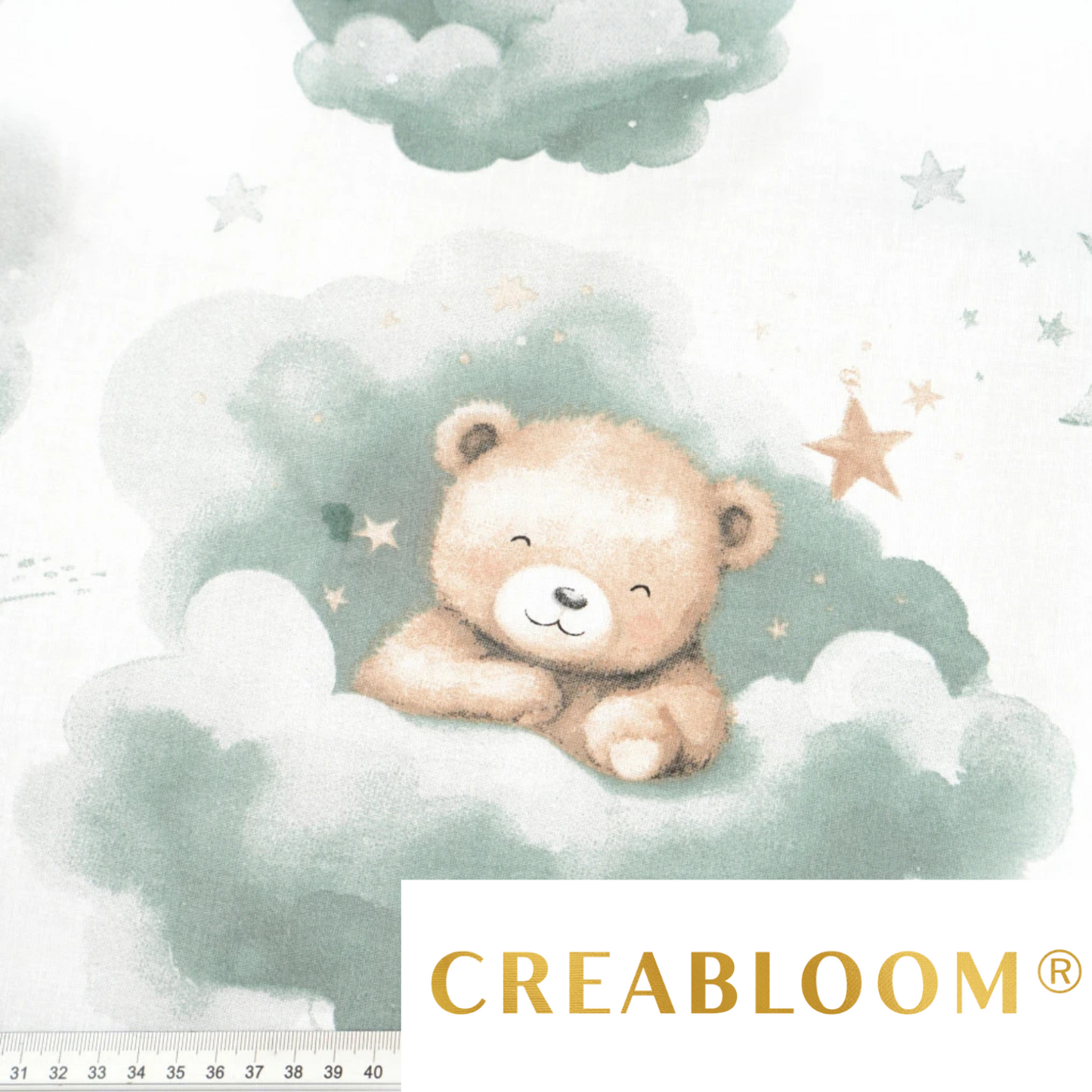 Tissu coton Motif animaux dans les nuages - vert sauge