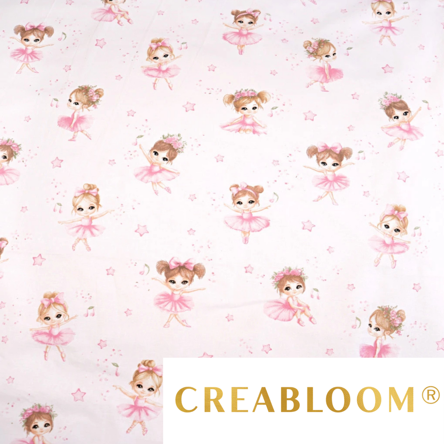 Tissu coton Motif danseuse étoile fond rose