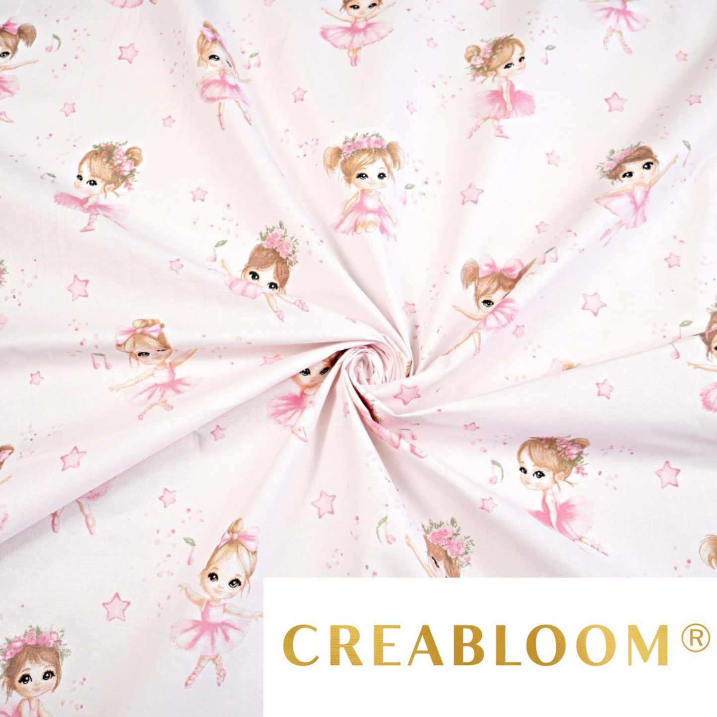 Tissu coton Motif danseuse étoile fond rose