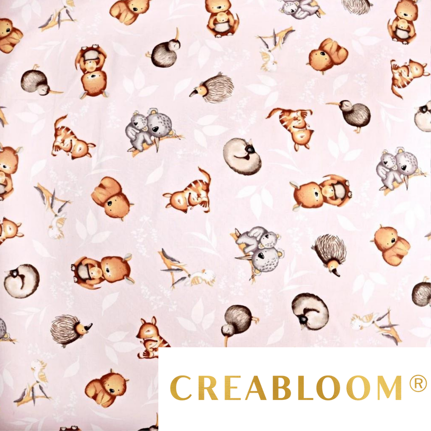 Tissu Coton Motif Animaux D’australie - Fond Rose