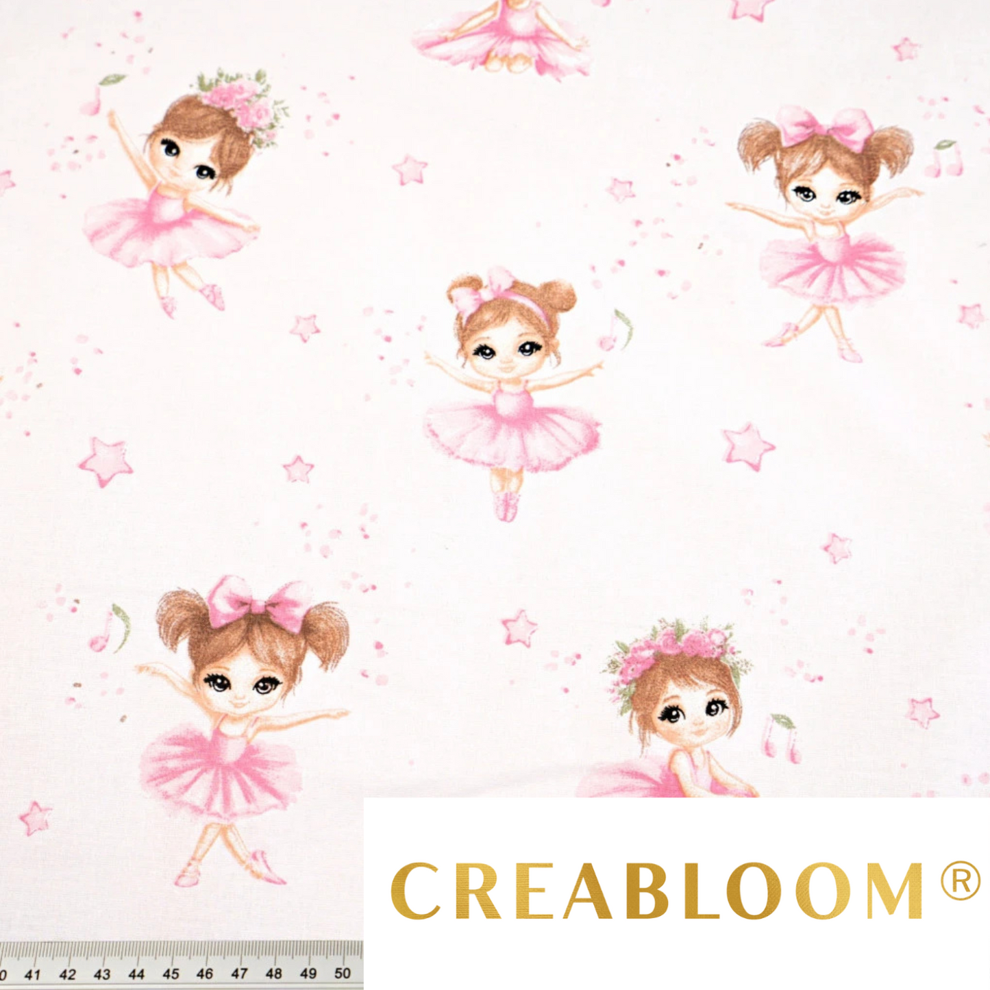 Tissu coton Motif danseuse étoile fond rose