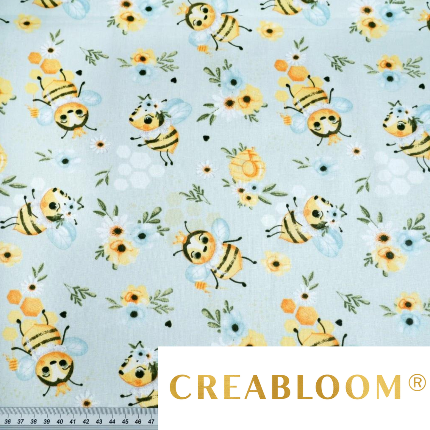 Tissu Coton Motif Abeilles Fond Bleu