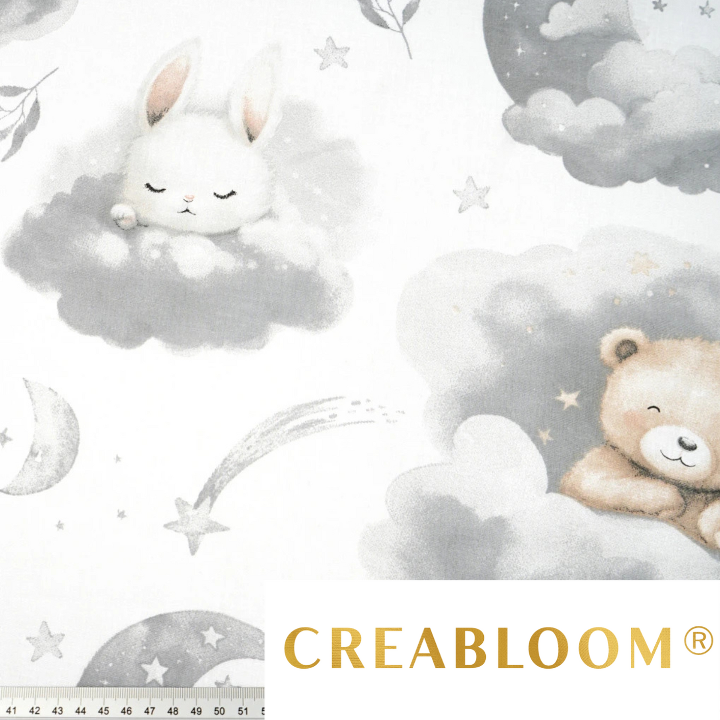 Tissu coton Motif animaux dans les nuages - gris
