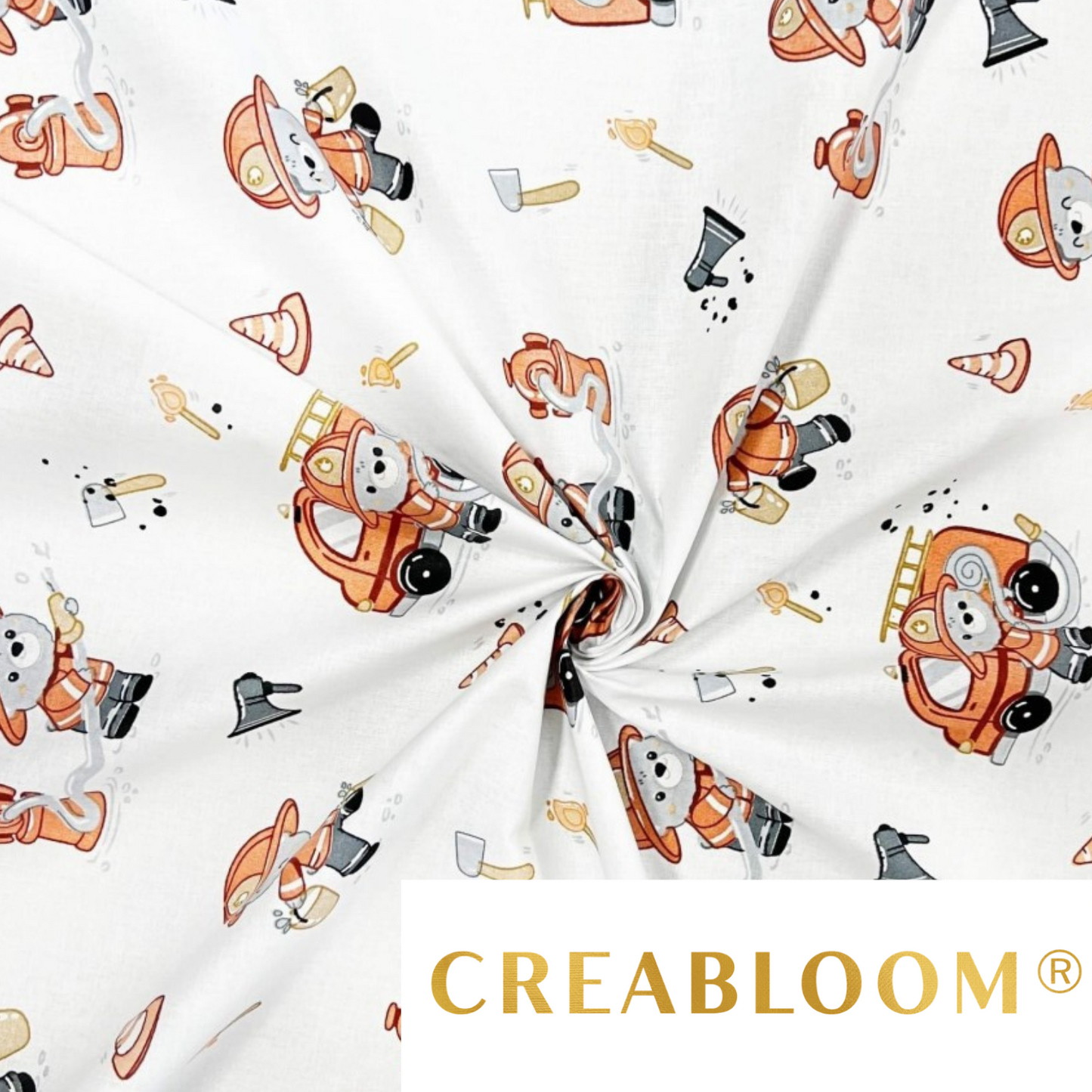 Tissu Coton Motif Oursons Pompiers