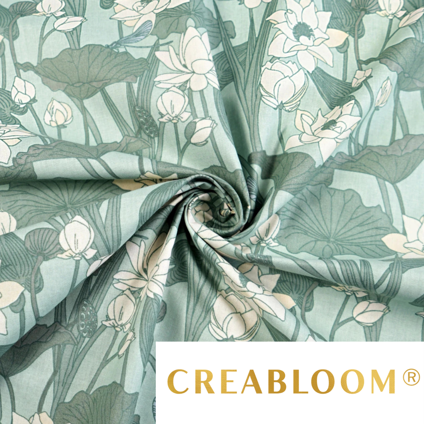 Coupon de Tissu coton Motif fleurs sauge - 40cm x 50cm
