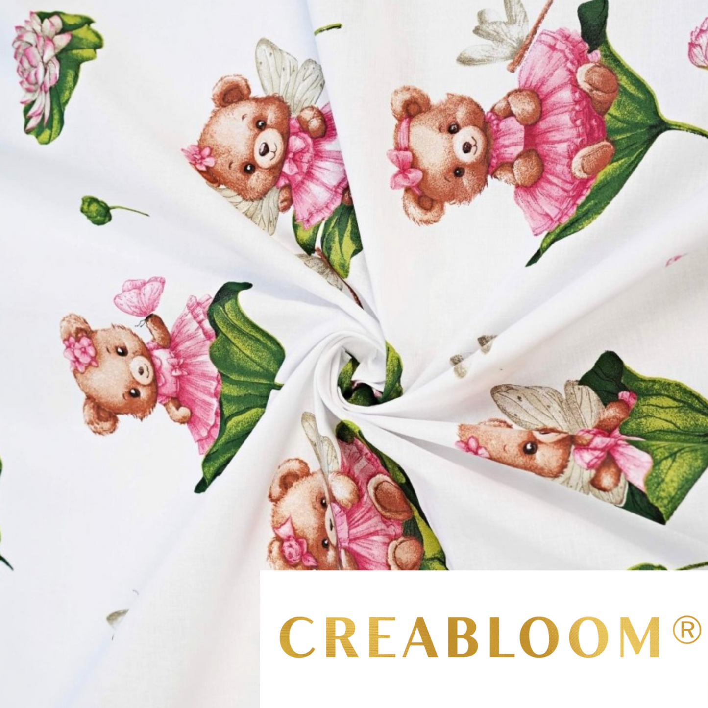 Tissu Coton Motif Oursons Sur Nénuphars