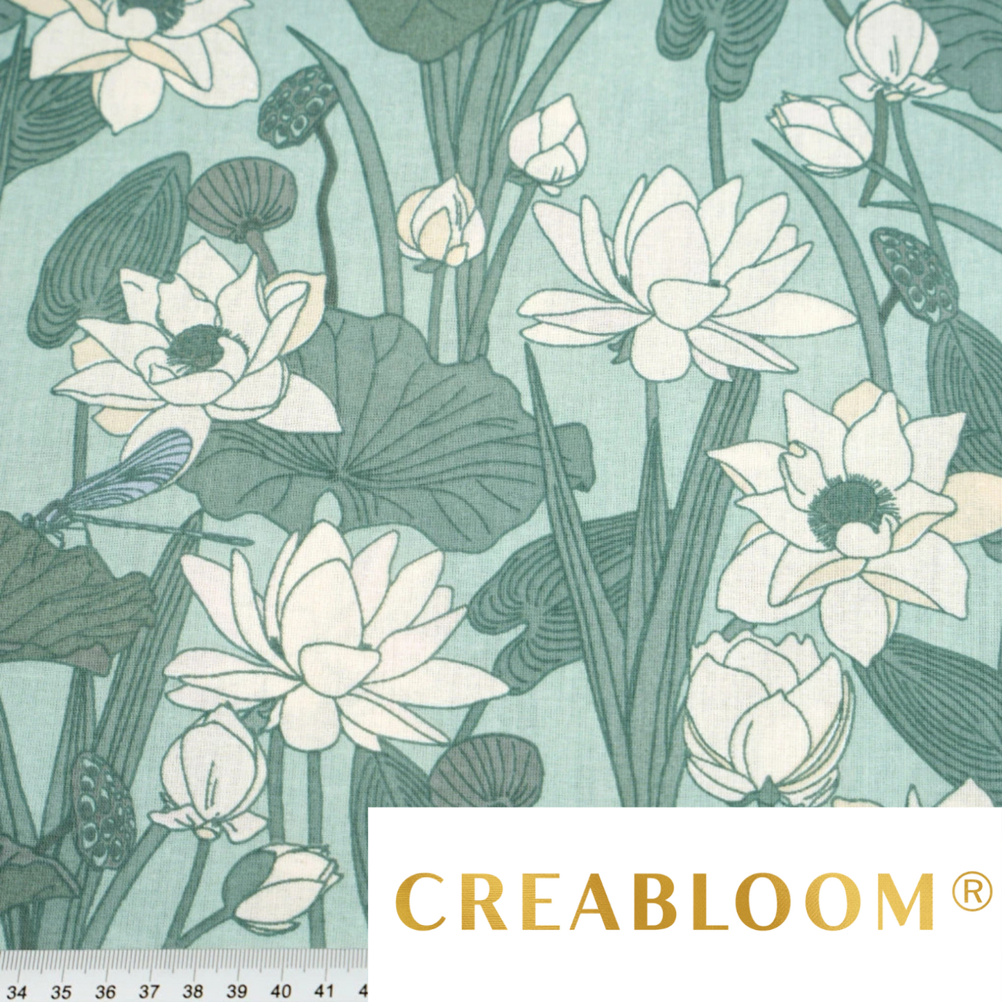 Coupon de Tissu coton Motif fleurs sauge - 40cm x 50cm