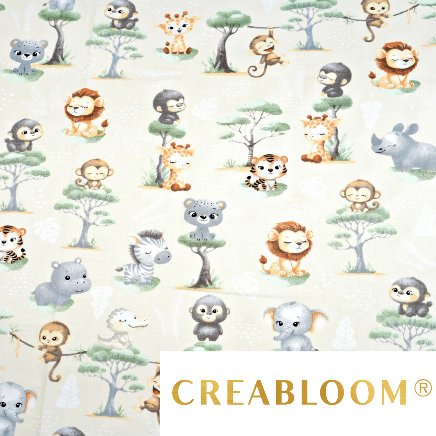 Tissu coton Motif animaux d'afrique fond écru