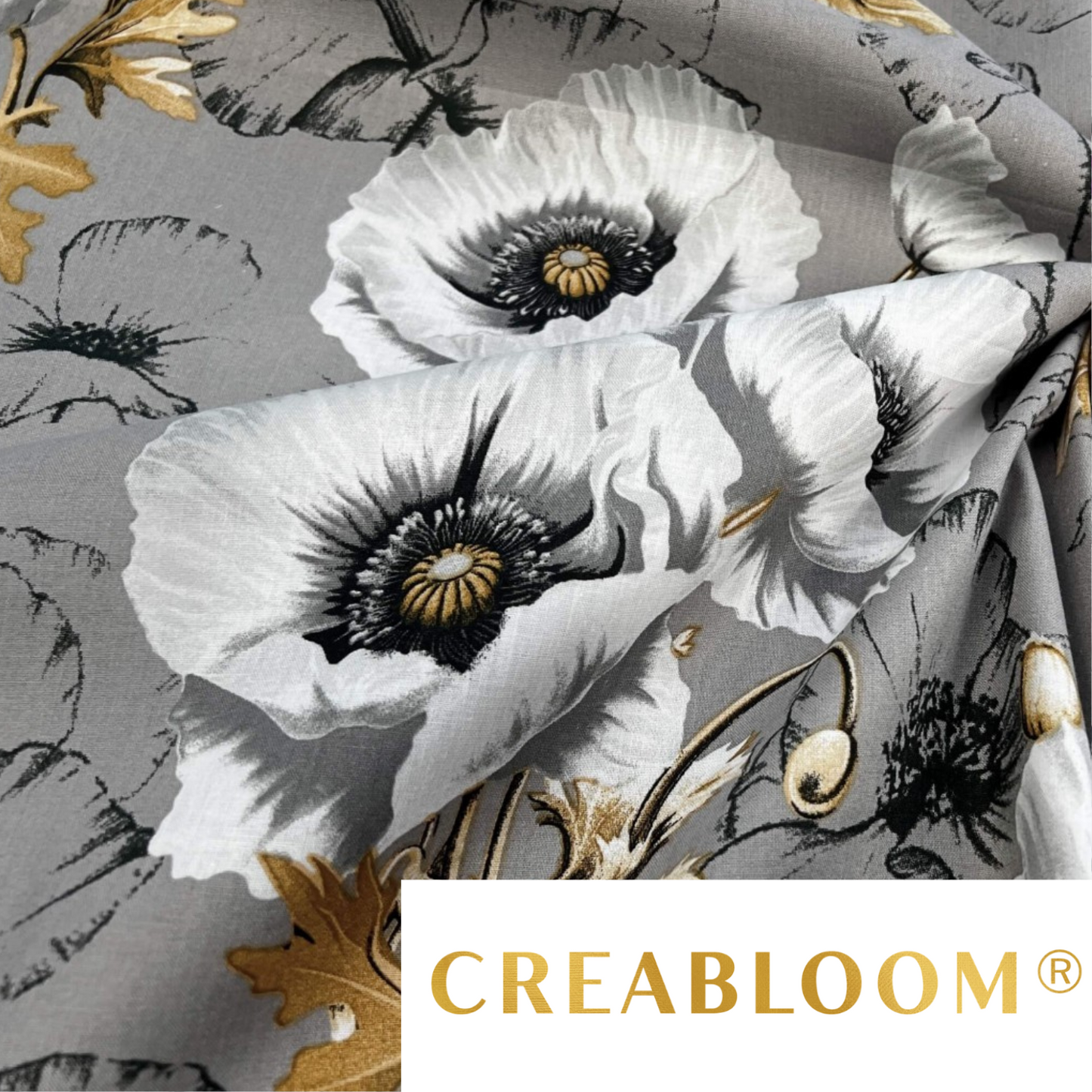 Tissu Coton Grands Motifs Coquelicots Fond Gris