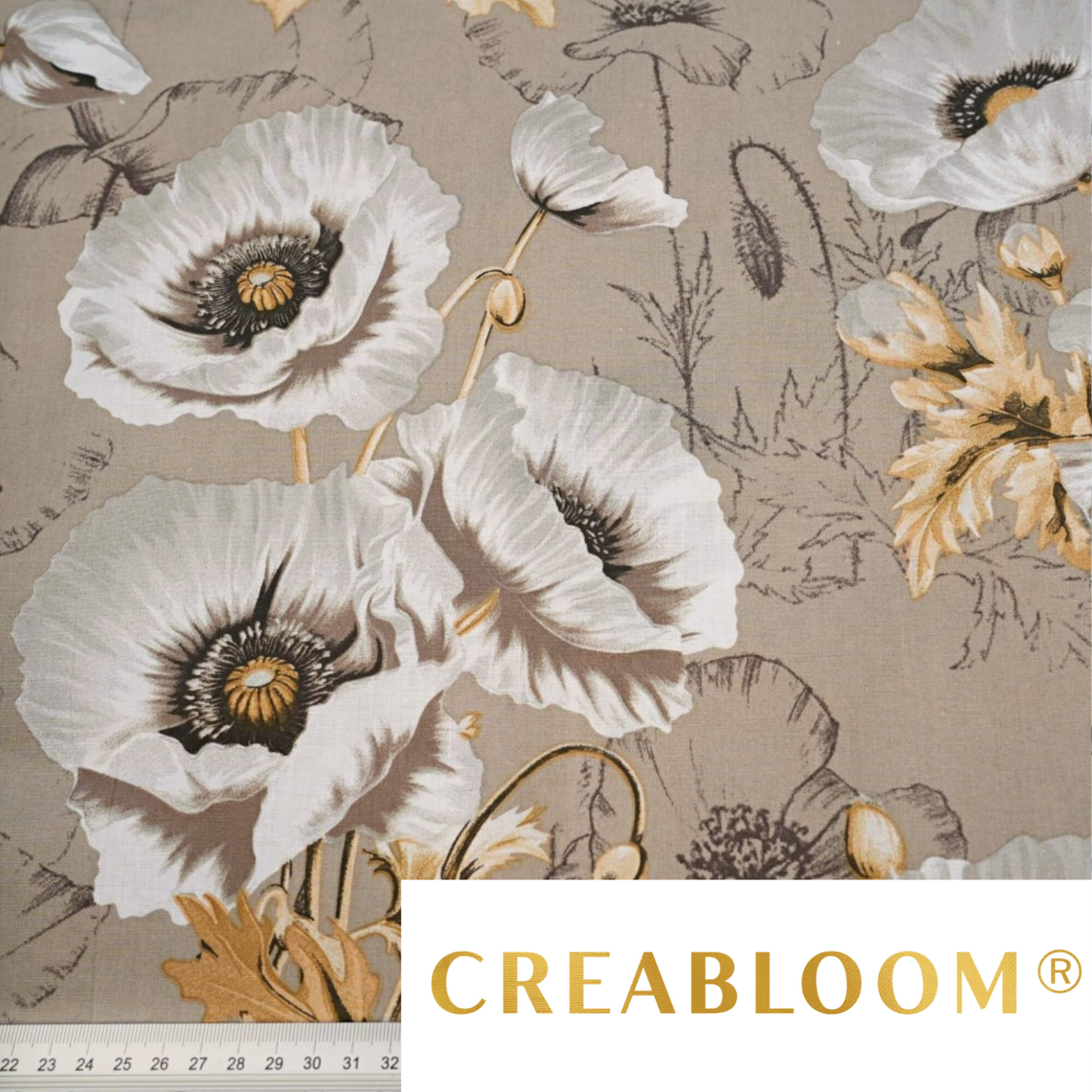 Tissu Coton Grands Motifs Coquelicots Fond Beige