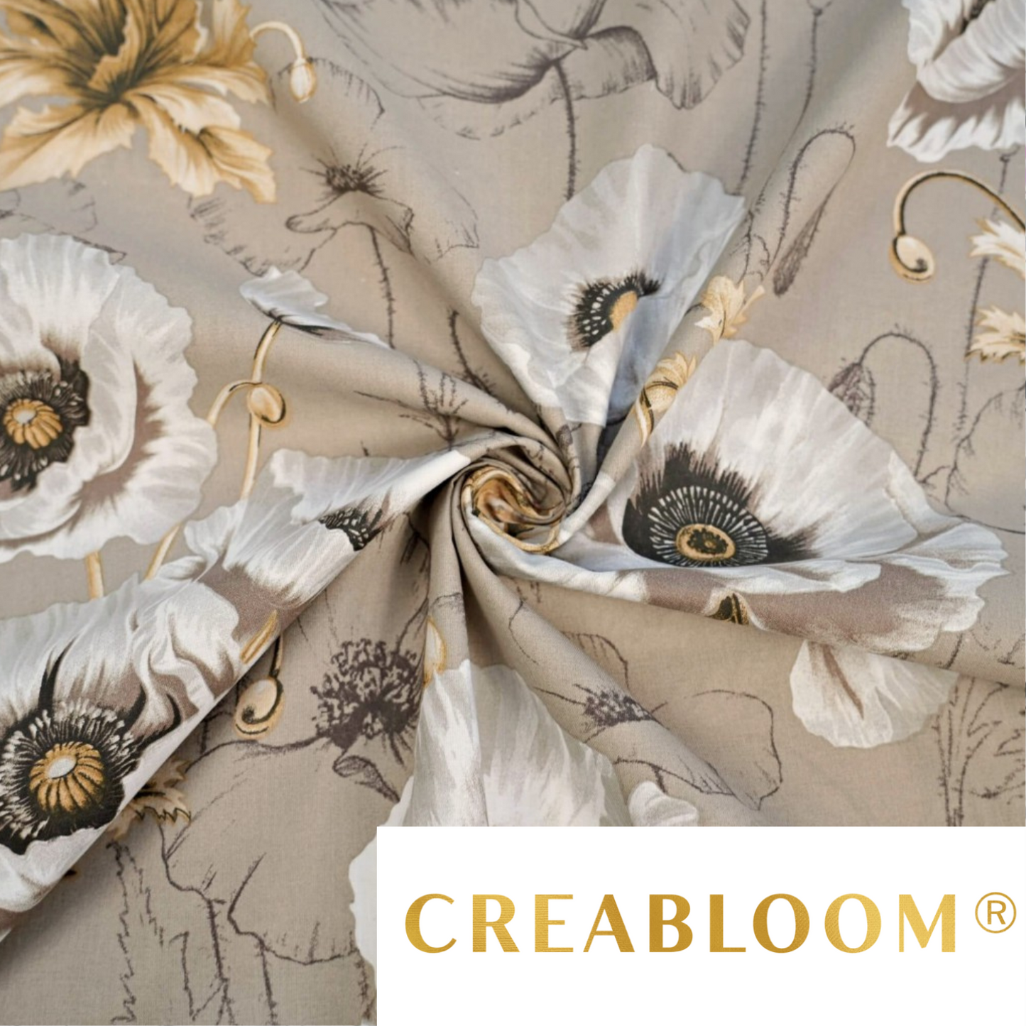 Tissu Coton Grands Motifs Coquelicots Fond Beige