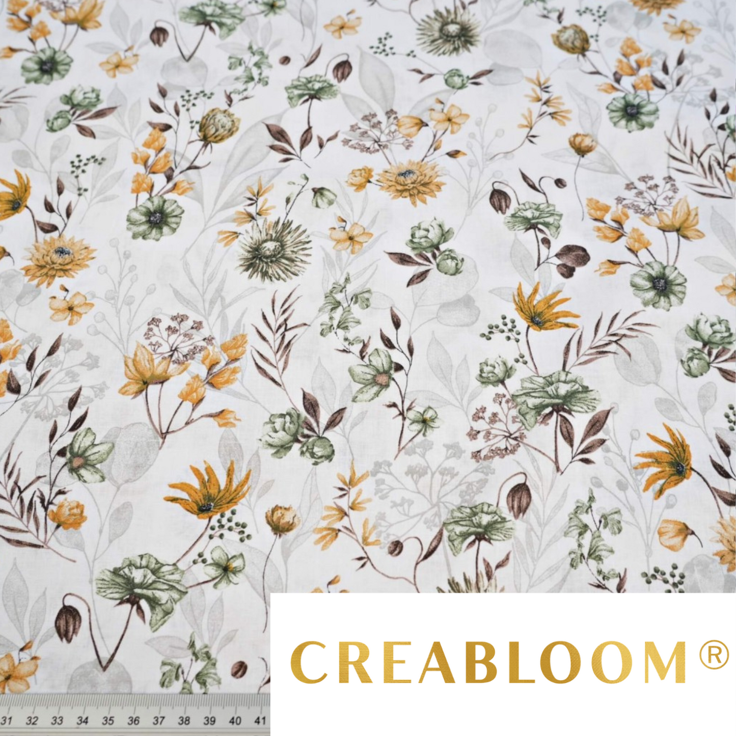Tissu Coton Motif Fleurs Des Champs Jaune-Vert