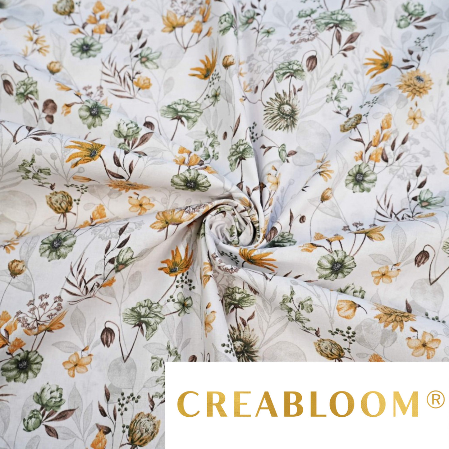 Tissu Coton Motif Fleurs Des Champs Jaune-Vert
